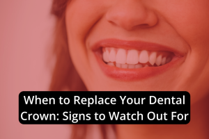 A close up of a woman's smile after getting a dental crown.